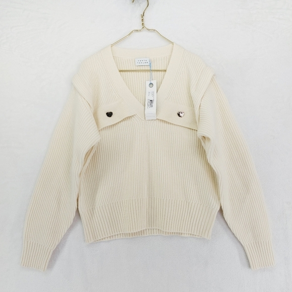 Tanya Taylor Cream V-Neck Sweater - Picture 2 of 10